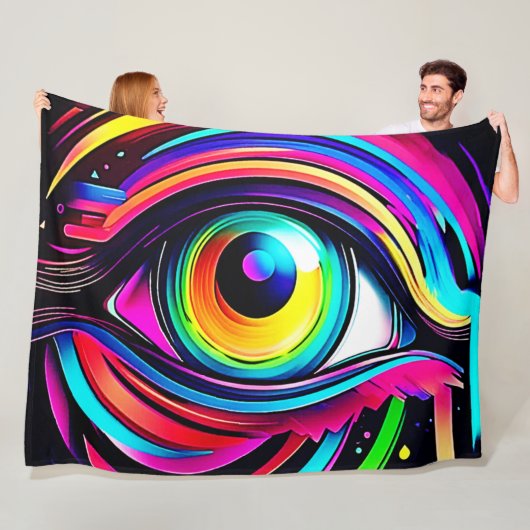 Couverture Polaire Art Psychédélique Vibrant de l'Œil (En situation)