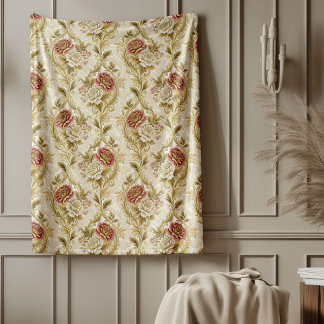 Couverture Polaire Artisan Floral Damask Flower Motifs ornés