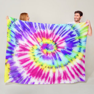 Couverture Polaire Artsy Neon Rainbow Tie Dye Motif d'aquarelle