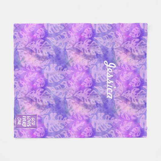 Couverture Polaire Artsy violet feuille batik Dieu aime chaque1 coutu (Devant (Horizontal))