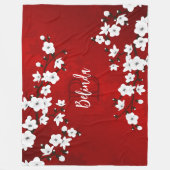 Couverture Polaire Asie Floral Blanc Cerisier Fleur Rouge Monogramme (Devant)