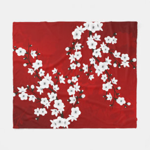 Couverture Polaire Asie Floral blanc cerisier rouge