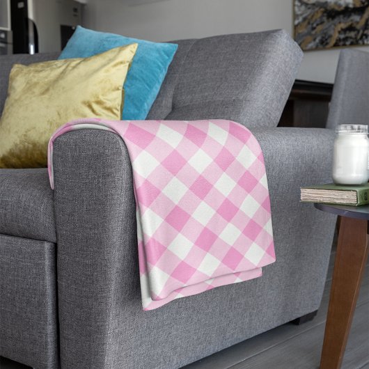 Couverture Polaire Assez Rose et Blanc Motif Gingham