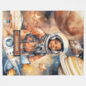 Couverture Polaire Astronaut Dreams Blanche Black Boy Aquarelle Spac (Devant (Horizontal))