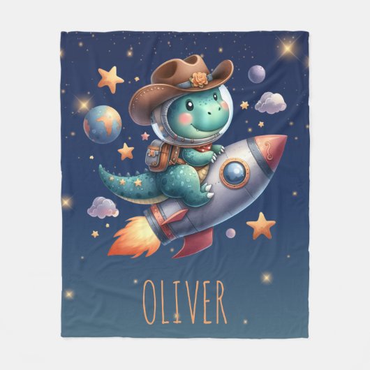 Couverture Polaire Astronaute Cow-boy Dinosaure Mignon Fusée Spatiale (Devant)