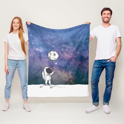 Couverture Polaire Astronaute dans l'espace avec ballon de lune cosmo (En situation)