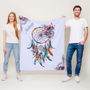 Couverture Polaire Attrape-rêve personnalisé au nom de style bohème a