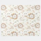 Couverture Polaire Attrape-rêves plumes Boho crème (Devant (Horizontal))