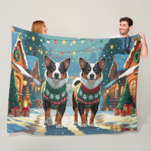 Couverture Polaire Australian Cattle Dogs Christmas Snow Holiday (En situation)