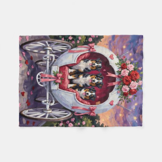 Couverture Polaire Australian Shepherd Dog Valentine's Day  (Devant (Horizontal))