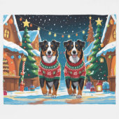 Couverture Polaire Australian Shepherd Dogs Christmas Snow Holiday (Devant (Horizontal))