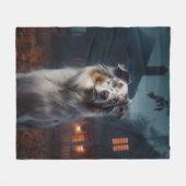 Couverture Polaire Australian Shepherd Halloween Épouvantable (Devant (Horizontal))