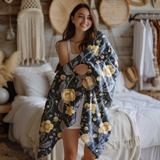 Couverture Polaire Automne Art Nouveau Vin Floral Jaune