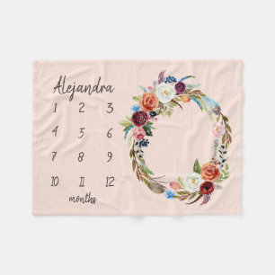 Couverture Polaire Automne Boho Blooms Monogramme Baby Milestone Phot