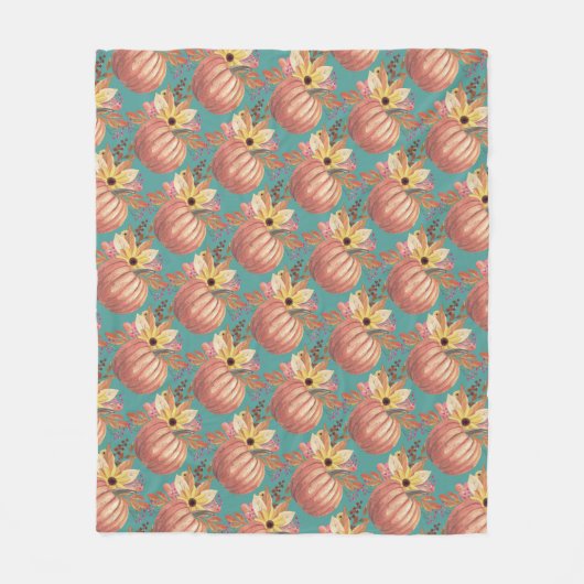 Couverture Polaire Automne citrouille terre cuite fleurie orange et t (Devant)