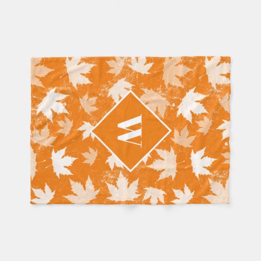 Couverture Polaire Automne Feuilles Motif Monogramme (Devant (Horizontal))