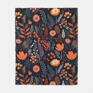 Couverture Polaire Automne Fleurs orange chaudes Feuilles Berries Noi