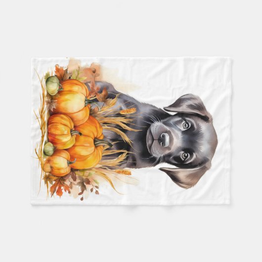 Couverture Polaire Automne Labrador Retriever Puppy Citrouille Amoure (Devant (Horizontal))