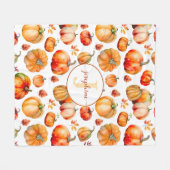 Couverture Polaire Automne Monogramme Nom Citrouille Fleece Blanche (Devant (Horizontal))