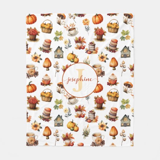 Couverture Polaire Automne Monogramme Nom Fleece Blanche (Devant)
