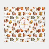 Couverture Polaire Automne Monogramme Nom Fleece Blanche (Devant (Horizontal))