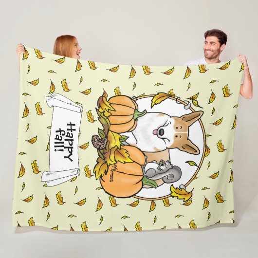 Couverture Polaire Automne Pembroke Welsh Corgi (rouge 1) Citrouille (En situation)