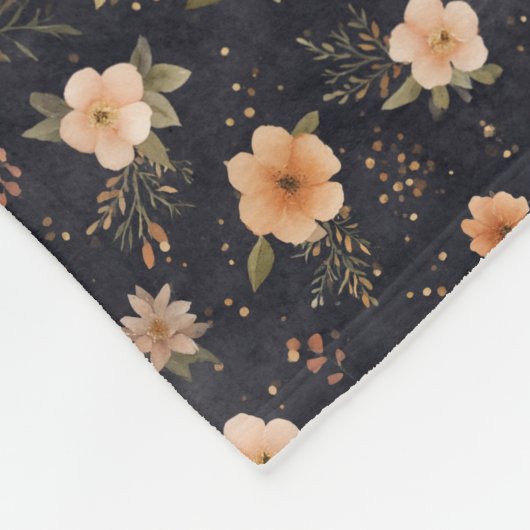 Couverture Polaire Automne Sombre Moody Terracotta Floral Monogramme (Coin)