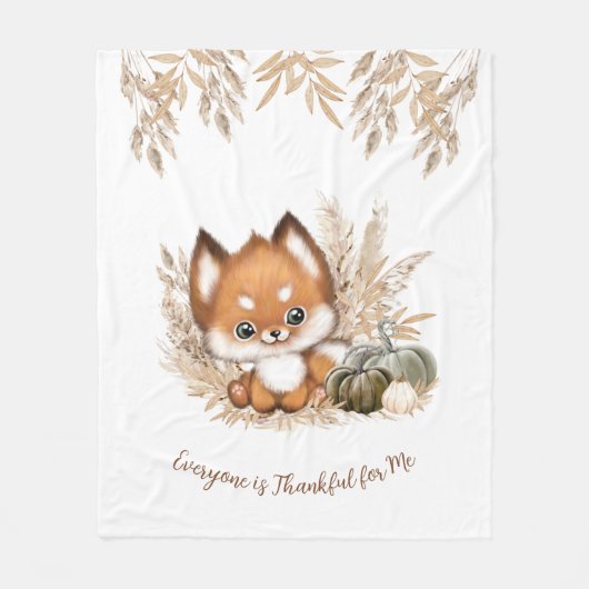Couverture Polaire Automne Thanksgiving Cute fox Fleece Blanche (Devant)