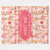 Couverture Polaire Ava Leigh rose et orange aquarelle Floral (Devant (Horizontal))