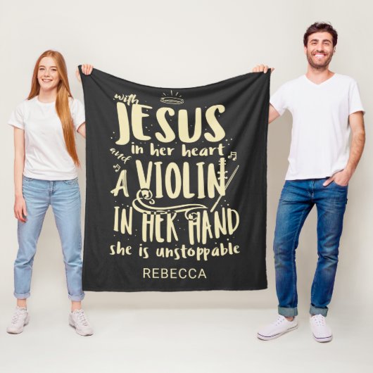 Couverture Polaire Avec Jésus dans son coeur Un violon dans sa main N (En situation)