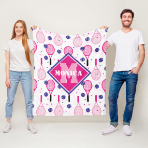 Couverture Polaire Avec nom & initiale, raquettes de tennis rose & vi