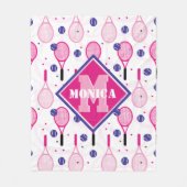 Couverture Polaire Avec nom & initiale, raquettes de tennis rose & vi (Devant)