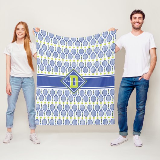 Couverture Polaire Avec texte 🎾 bleu, vert, blanc tennis 🎾 motif (En situation)