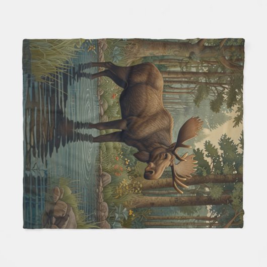 Couverture Polaire Aventure forestière rustique d'orignal boho (Devant (Horizontal))