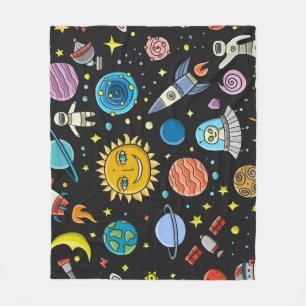 Couverture Polaire Aventure spatiale : planètes, motif de fusées.