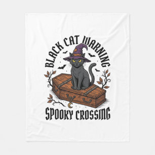 Couverture Polaire Avertissement Chat Noir Halloween Vintage Sorcière