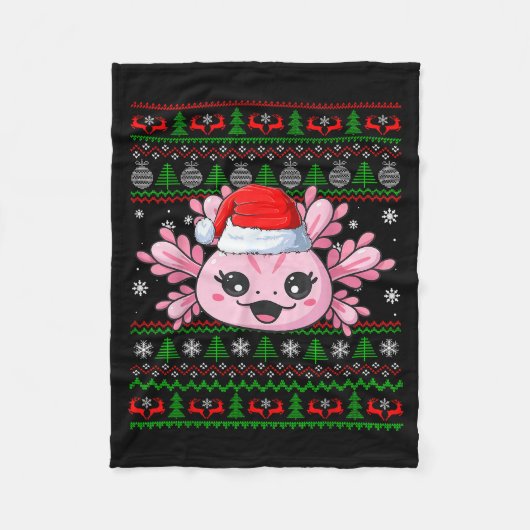 Couverture Polaire Axolotl Christmas Ugly Sweater Santa Axolotl Head (Devant)