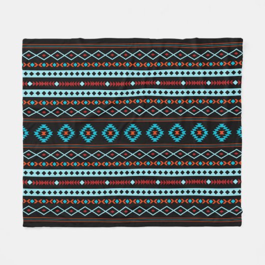 Couverture Polaire Aztec Blues Rouges Motifs Mixtes Noirs (H) Motif (Devant (Horizontal))