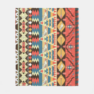Couverture Polaire Aztèque coloré : oiseaux, fleurs motif.
