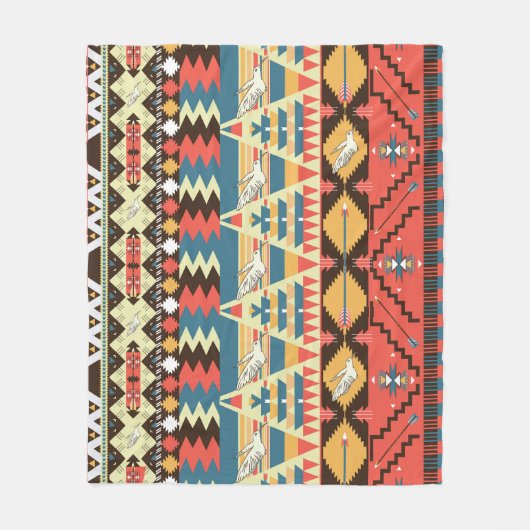 Couverture Polaire Aztèque coloré : oiseaux, fleurs motif. (Devant)
