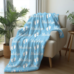 Couverture Polaire Baby Blue Calligraphy Nom de répétition personnali