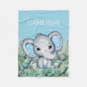 Couverture Polaire Baby Blue Watercolor Elephant Nom personnalisé (Devant)