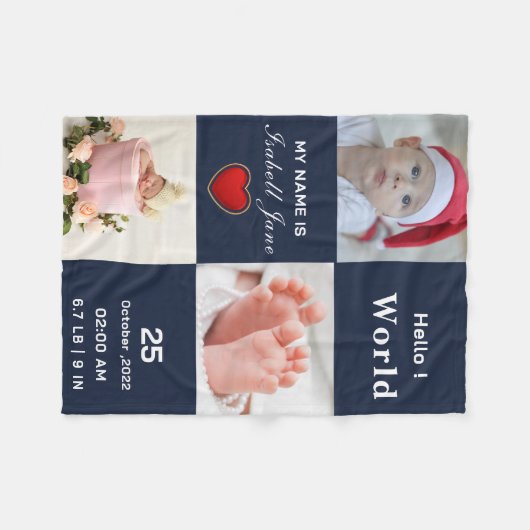 Couverture Polaire Baby Boy Birth Stat Faire-part Photo (Devant (Horizontal))