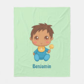 Couverture Polaire Baby Boy Blue Jumpsuit Personnalisé Nom Vert (Devant)