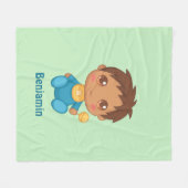 Couverture Polaire Baby Boy Blue Jumpsuit Personnalisé Nom Vert (Devant (Horizontal))