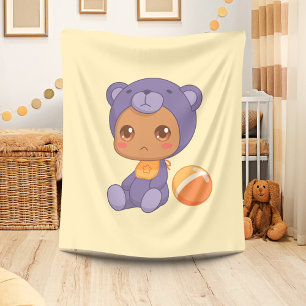 Couverture Polaire Baby Boy Girl Purple Bear Jumpsuit sur Jaune
