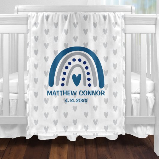 Couverture Polaire Baby Boy Rainbow and Hearts Personalized