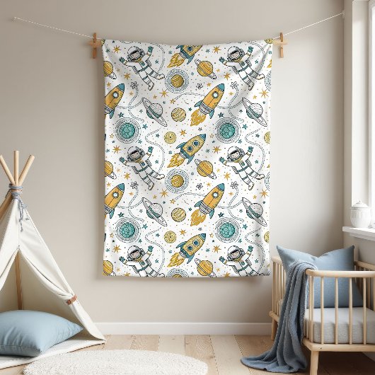Couverture Polaire Baby Boy Space Blanket Planets & Rocket Design