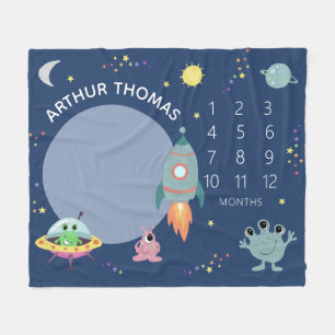 Couverture Polaire Baby Boys mignon Blue Space Alien Cartoon Jalon