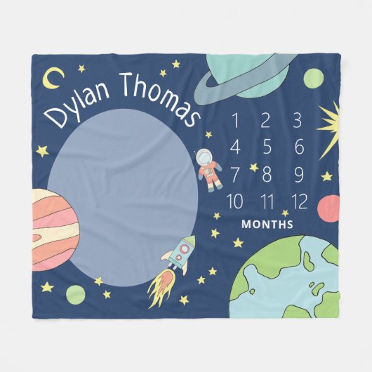 Couverture Polaire Baby Boys mignon Space Rocket Ship Milestone (Devant (Horizontal))